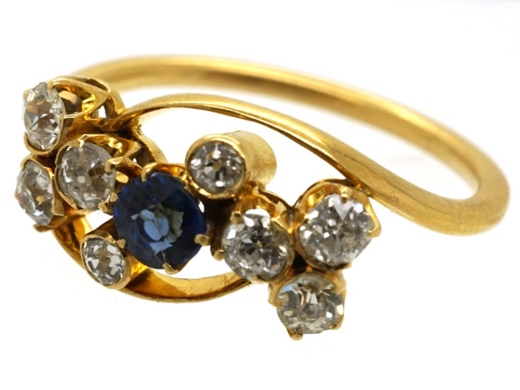 Edwardian 18ct Gold, Sapphire & Diamond Crossover Ring