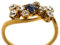 Edwardian 18ct Gold, Sapphire & Diamond Crossover Ring