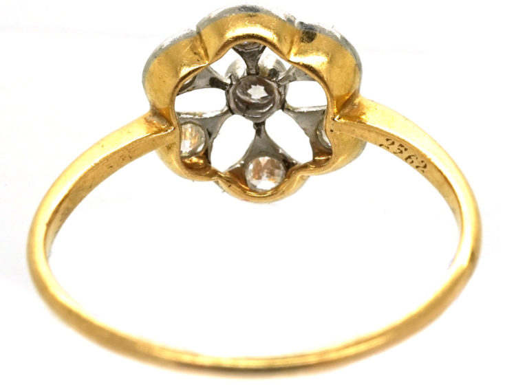 Edwardian 18ct Gold & Platinum Diamond Set Pierced Daisy Ring