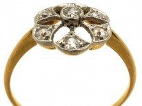 Edwardian 18ct Gold & Platinum Diamond Set Pierced Daisy Ring
