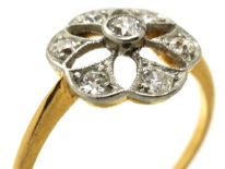 Edwardian 18ct Gold & Platinum Diamond Set Pierced Daisy Ring
