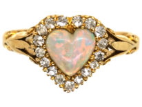 Edwardian 18ct Gold, Opal & Diamond Heart Shaped Ring