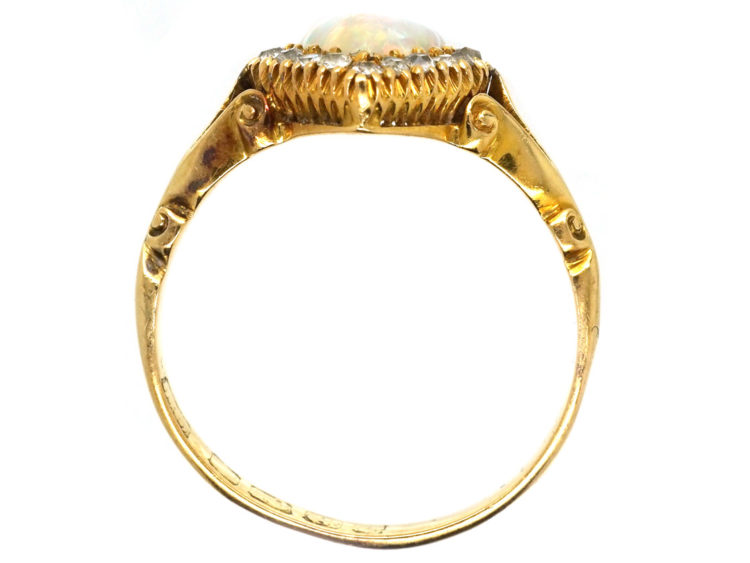 Edwardian 18ct Gold, Opal & Diamond Heart Shaped Ring