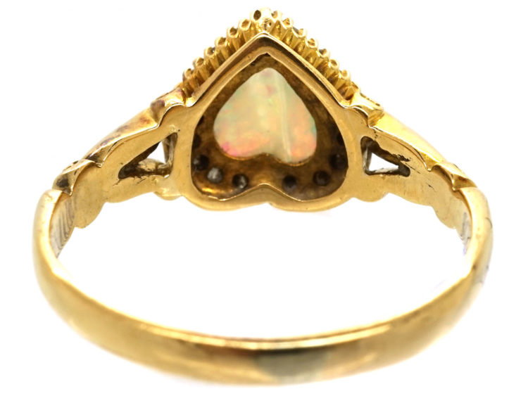 Edwardian 18ct Gold, Opal & Diamond Heart Shaped Ring