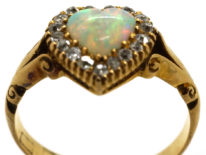 Edwardian 18ct Gold, Opal & Diamond Heart Shaped Ring