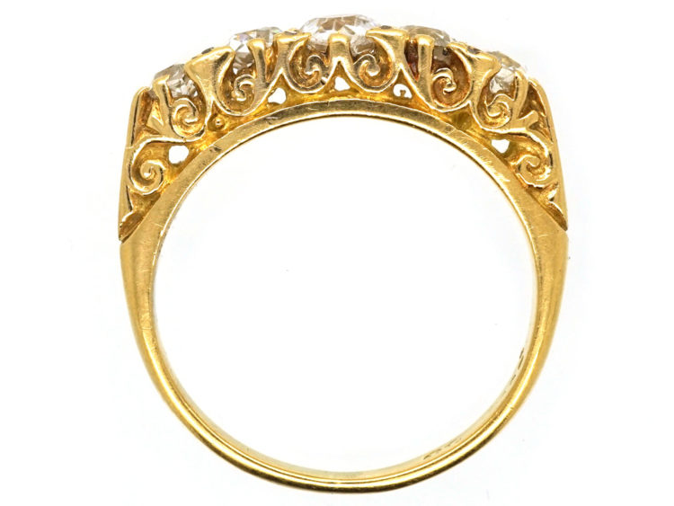 Victorian 18ct Gold Five Stone Diamond Carved Half Hoop Ring