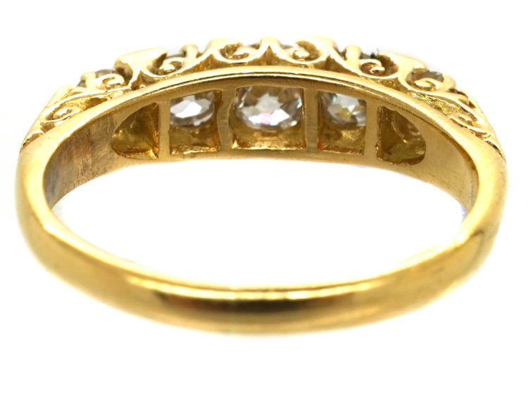 Victorian 18ct Gold Five Stone Diamond Carved Half Hoop Ring