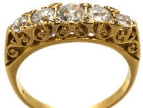 Victorian 18ct Gold Five Stone Diamond Carved Half Hoop Ring