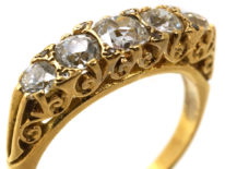Victorian 18ct Gold Five Stone Diamond Carved Half Hoop Ring