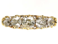 Victorian 18ct Gold Five Stone Diamond Carved Half Hoop Ring With Reeded Shank