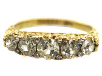 Victorian 18ct Gold Five Stone Diamond Carved Half Hoop Ring With Reeded Shank