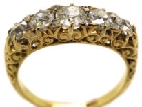 Victorian 18ct Gold Five Stone Diamond Carved Half Hoop Ring With Reeded Shank
