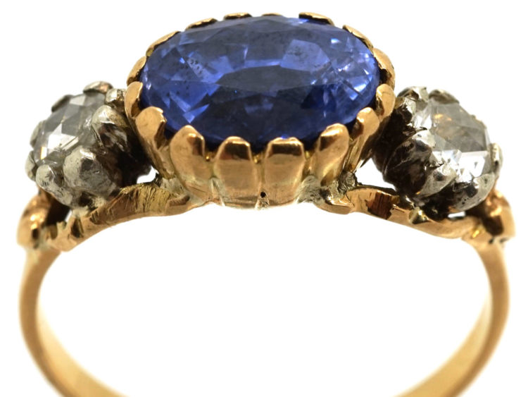 Georgian 18ct Gold, Sapphire & Rose Diamond Ring