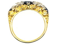Victorian 18ct Gold Five Stone Sapphire & Diamond Carved Half Hoop Ring