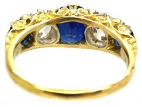 Victorian 18ct Gold Five Stone Sapphire & Diamond Carved Half Hoop Ring