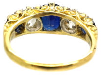 Victorian 18ct Gold Five Stone Sapphire & Diamond Carved Half Hoop Ring