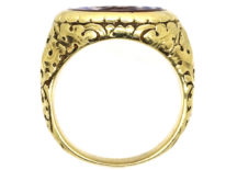 14ct Gold Signet Ring With Carnelian Intaglio of Two Swans & A Bear