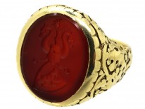14ct Gold Signet Ring With Carnelian Intaglio of Two Swans & A Bear