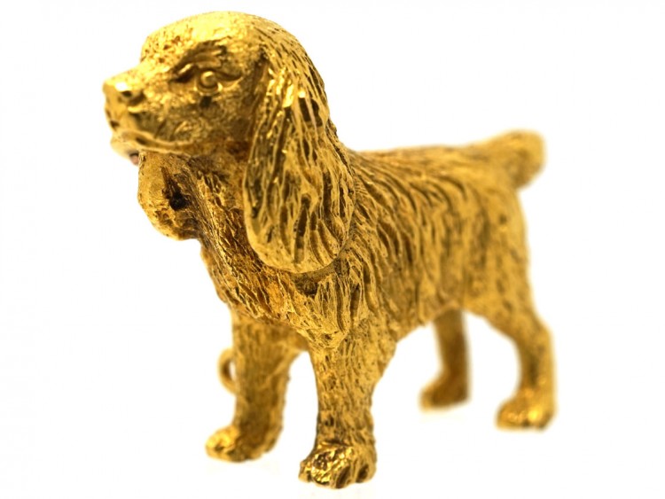 Edwardian 15ct Gold King Charles Spaniel Brooch