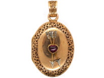 French 18ct Gold Oval Shaped Locket With Two Arrows & a Heart