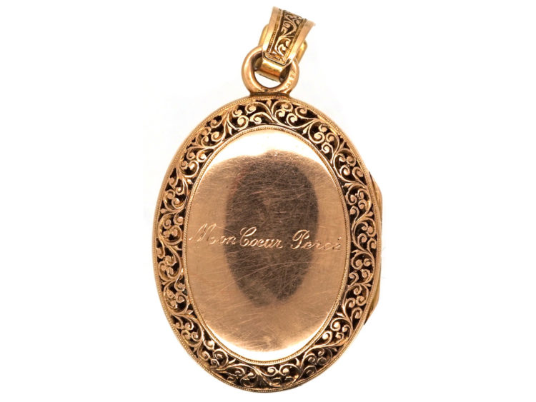 French 18ct Gold Oval Shaped Locket With Two Arrows & a Heart