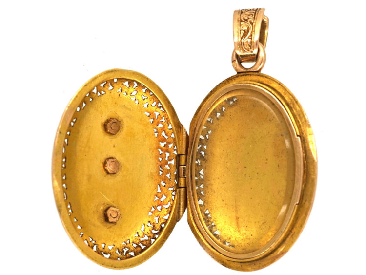 French 18ct Gold Oval Shaped Locket With Two Arrows & a Heart