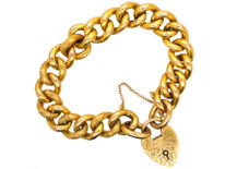 Edwardian 9ct Gold Curb Bracelet With Alternate Engraved & Plain Links