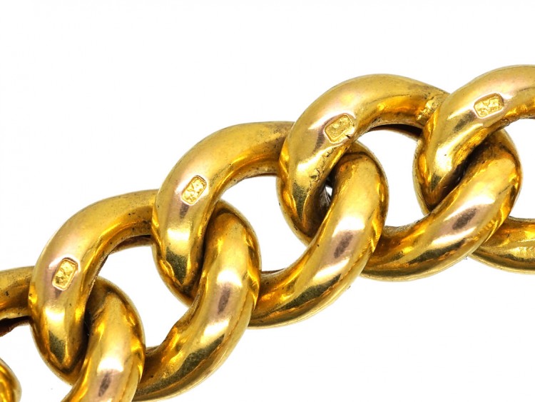 Edwardian 9ct Gold Curb Bracelet With Alternate Engraved & Plain Links