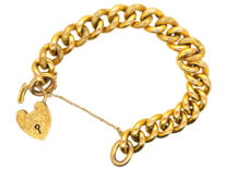 Edwardian 9ct Gold Curb Bracelet With Alternate Engraved & Plain Links