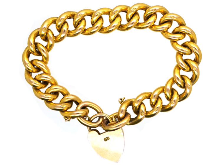 Edwardian 9ct Gold Curb Bracelet With Alternate Engraved & Plain Links