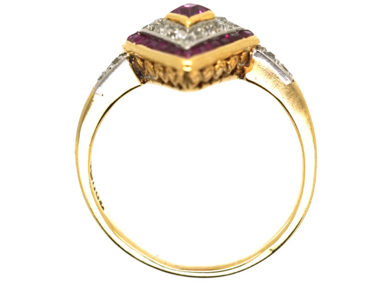 Art Deco 18ct Gold & Platinum, Ruby & Diamond, Diamond Shaped Ring