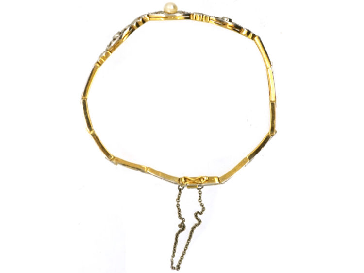 Edwardian 15ct Gold & Platinum, Pearl & Diamond Bracelet