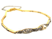 Edwardian 15ct Gold & Platinum, Pearl & Diamond Bracelet