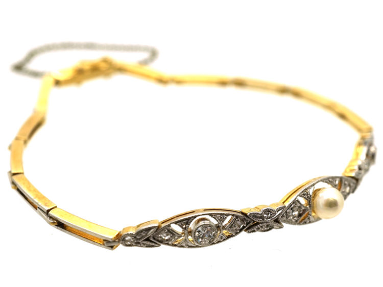 Edwardian 15ct Gold & Platinum, Pearl & Diamond Bracelet