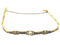 Edwardian 15ct Gold & Platinum, Pearl & Diamond Bracelet