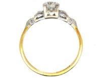 Art Deco 18ct Gold & Platinum, Diamond Solitaire Ring With Step Cut Diamond Shoulders