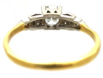 Art Deco 18ct Gold & Platinum, Diamond Solitaire Ring With Step Cut Diamond Shoulders