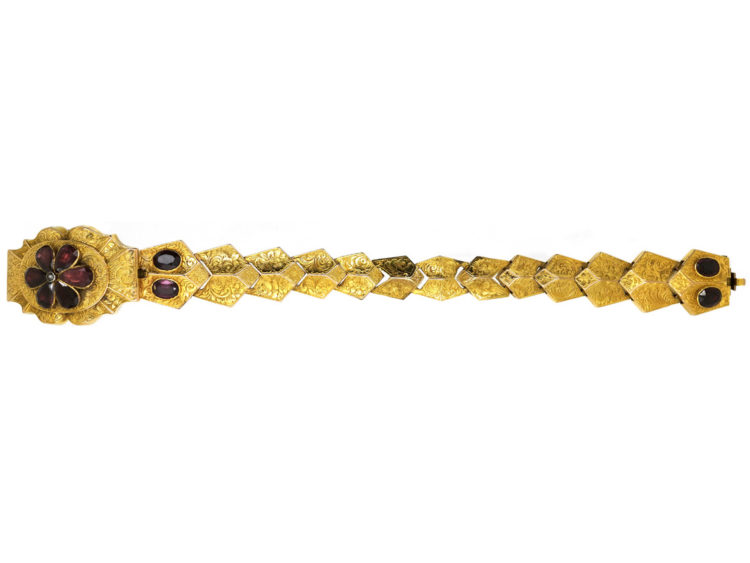 Early Victorian 15ct Gold & Flat Cut Almandine Garnet Bracelet