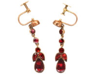 Edwardian 9ct Gold & Flat Cut Garnet Drop Earrings