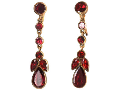 Edwardian 9ct Gold & Flat Cut Garnet Drop Earrings