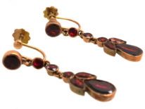 Edwardian 9ct Gold & Flat Cut Garnet Drop Earrings