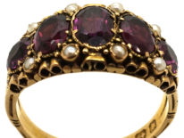 Victorian 15ct Gold, Almandine Garnet & Natural Split Pearls Ring