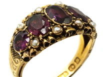 Victorian 15ct Gold, Almandine Garnet & Natural Split Pearls Ring