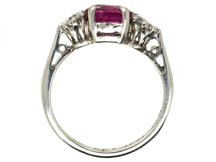 18ct White Gold & Platinum, Burma Ruby & Diamond Three Stone Ring