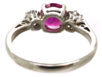 18ct White Gold & Platinum, Burma Ruby & Diamond Three Stone Ring