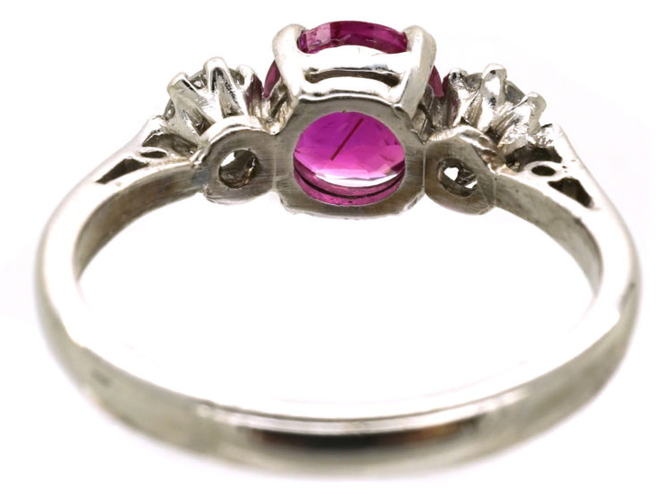 18ct White Gold & Platinum, Burma Ruby & Diamond Three Stone Ring