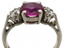 18ct White Gold & Platinum, Burma Ruby & Diamond Three Stone Ring
