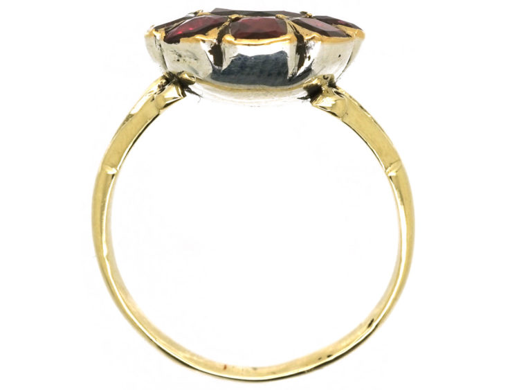 Georgian 18ct Gold Flat Cut Almandine Garnet Cluster Ring