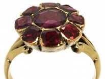Georgian 18ct Gold Flat Cut Almandine Garnet Cluster Ring