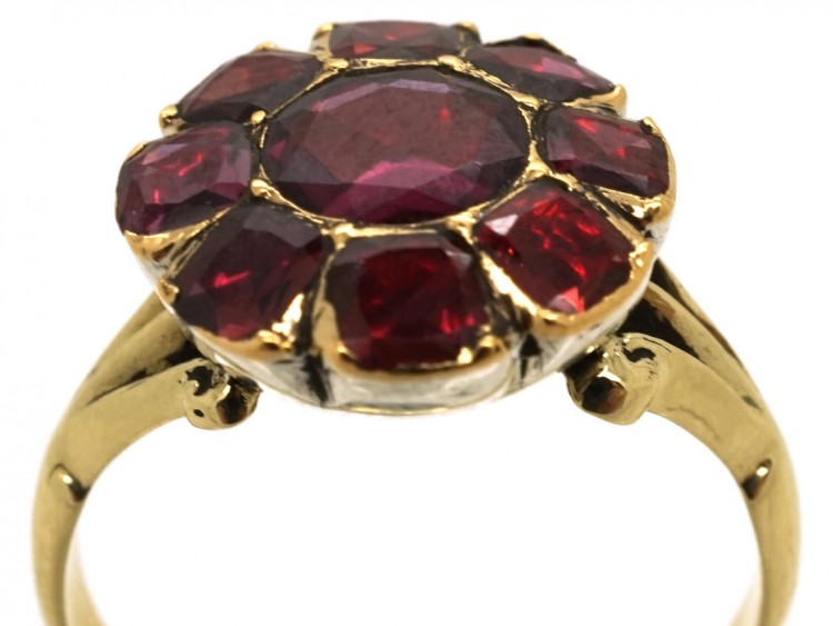 Georgian 18ct Gold Flat Cut Almandine Garnet Cluster Ring